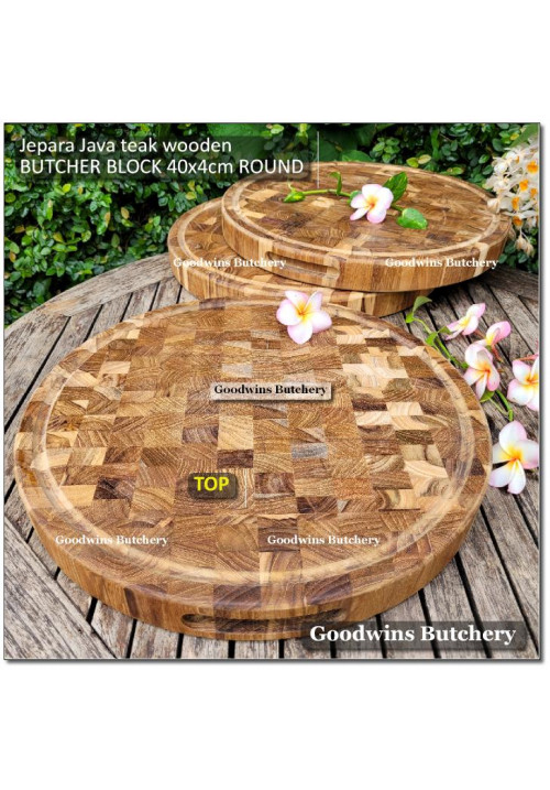 Cutting board BUTCHER BLOCK ROUND 40x4cm +/- 3.3kg talenan kayu jati Jepara